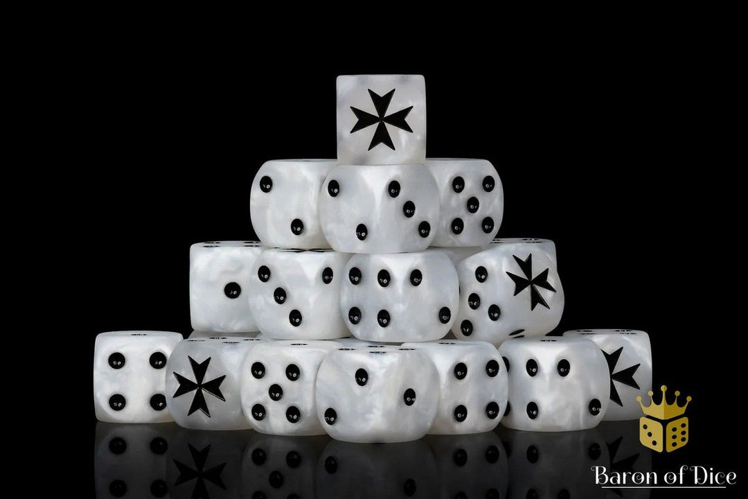 Knights Templar White Dice Set (Round) - Baron of Dice