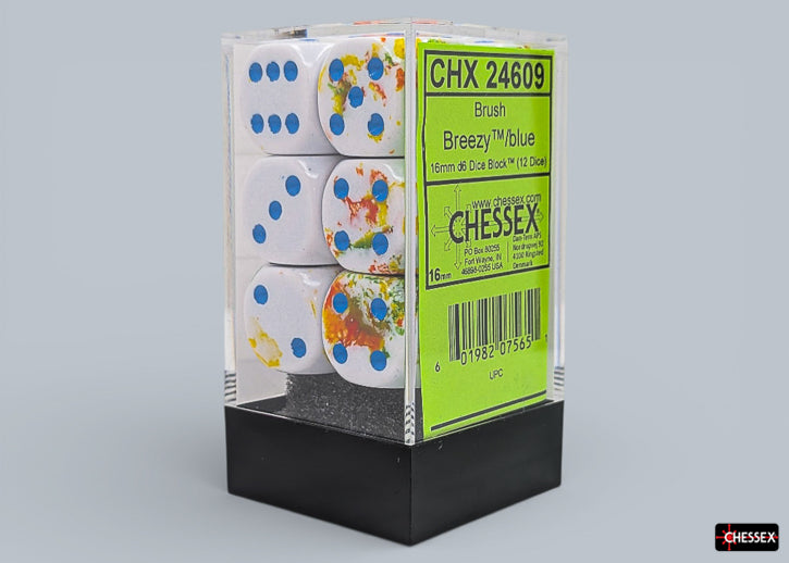 Brush Breezy/blue 16mm d6 Dice Block (12 dice) (Chessex) (24609)