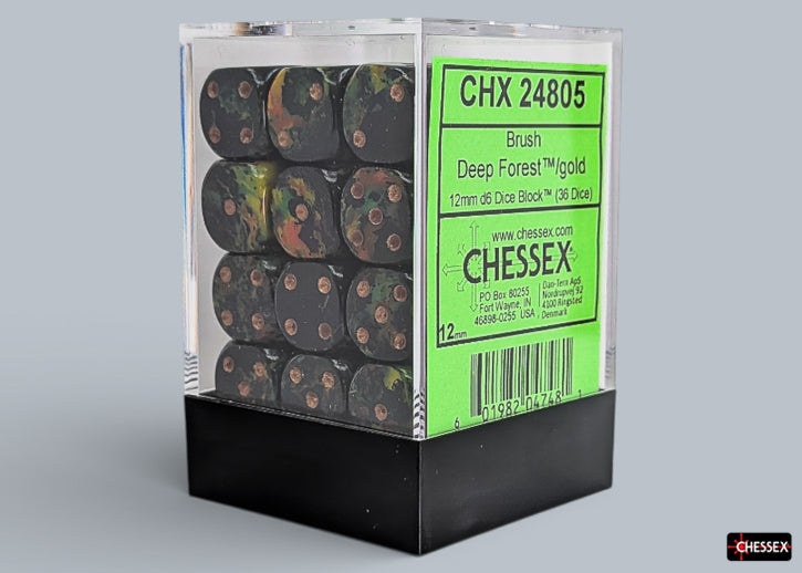 Brush Deep Forest/gold 12mm d6 Dice Block (36 dice) (Chessex) (24805)