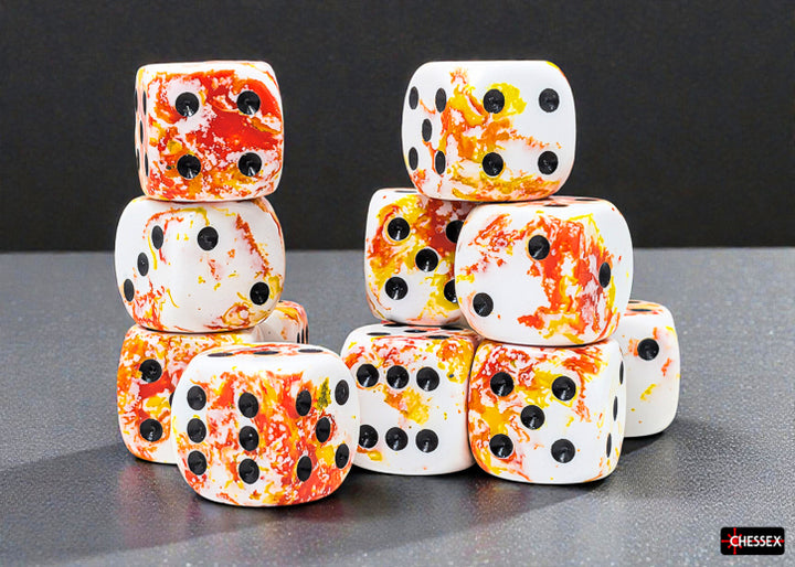 Brush Sunrise/black 16mm d6 Dice Block (12 dice) (Chessex) (24603)