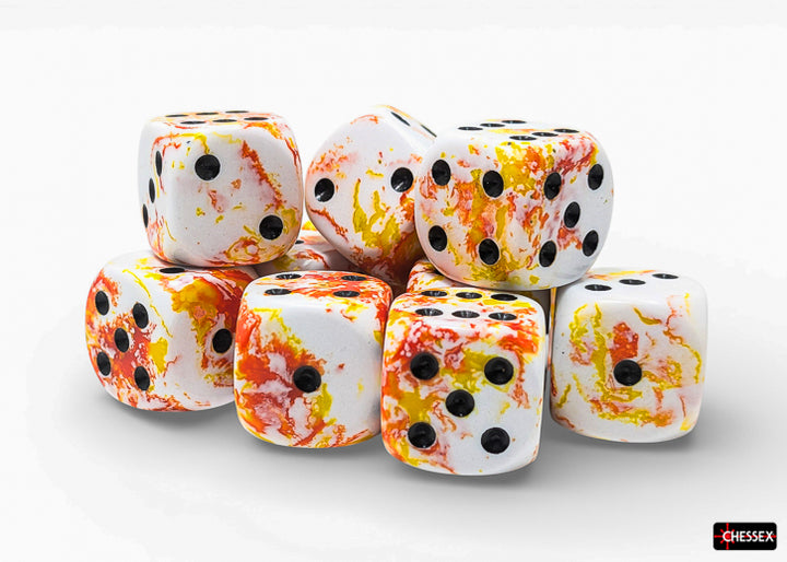 Brush Sunrise/black 16mm d6 Dice Block (12 dice) (Chessex) (24603)