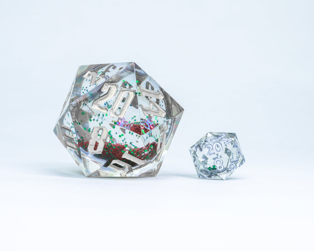 Christmas Red & Green Glitter Snowglobe 54mm D20 (Sirius Dice)