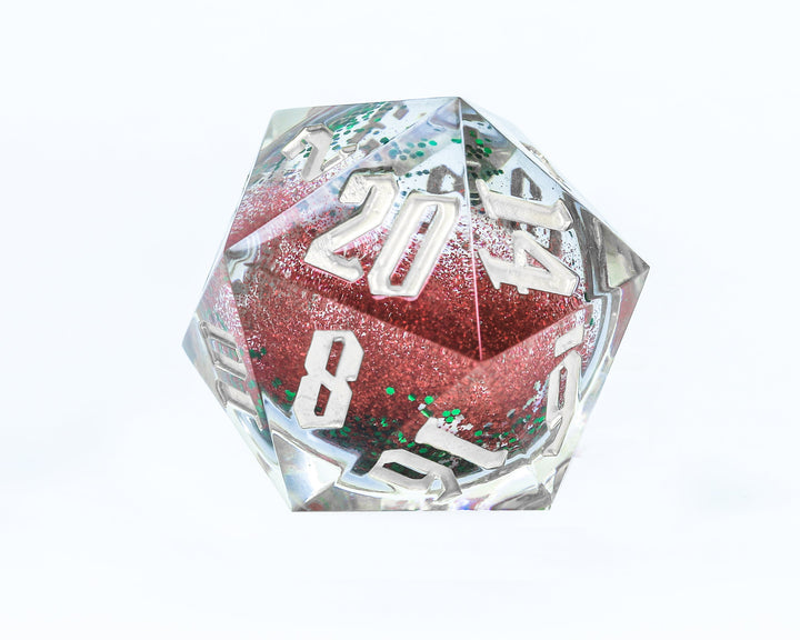 Christmas Red & Green Glitter Snowglobe 54mm D20 (Sirius Dice)