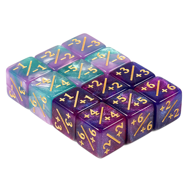 Positive/Negative Dice Counters Cyan/Purple (12) (Dice Habit)