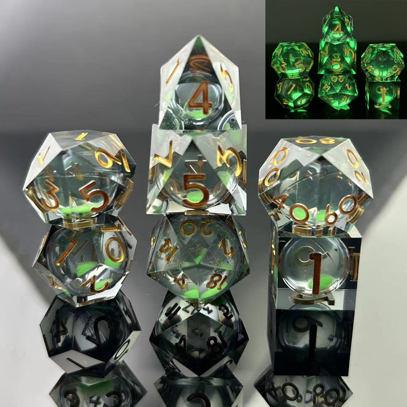 Sharp Edge Glow in the Dark Liquid Core RPG Dice Set - Green Mist (Foam Brain) (FBG2602)