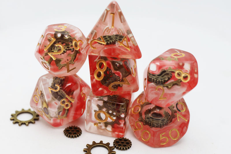 Red Swirl Ancient Gear RPG Dice Set (Foam Brain) (FBG2608)