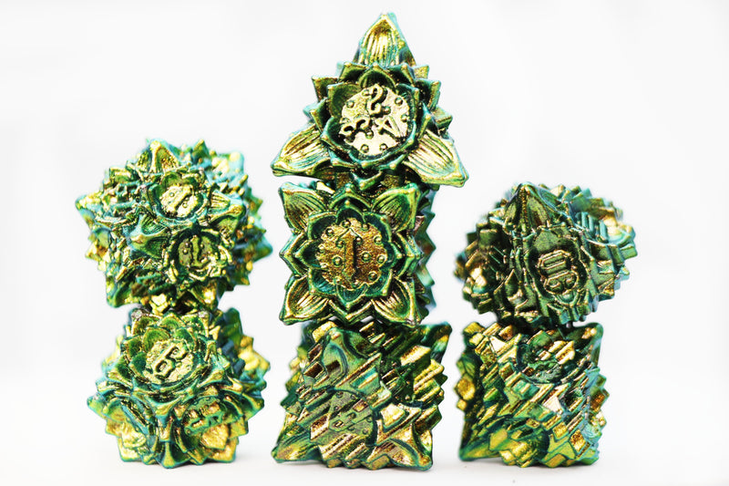 Floral Starburst: Frosted Undergrowth - Metal RPG Dice Set (Foam Brain) (FBG4474)