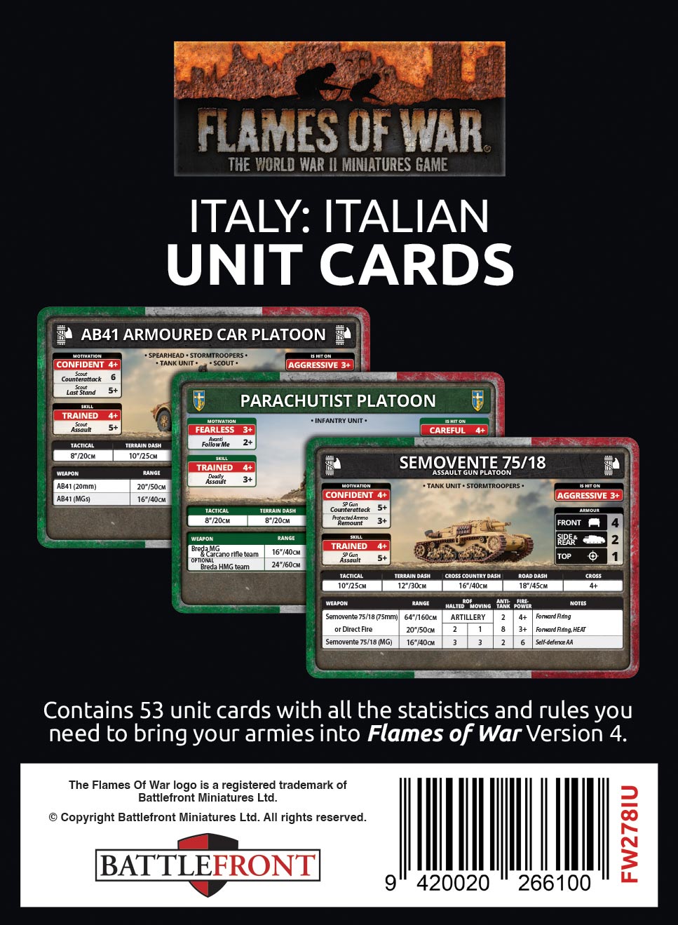 Flames of War: Liberation of Italy - Italian Unit Card Pack (both sides) (53 cards) (FW278IU)