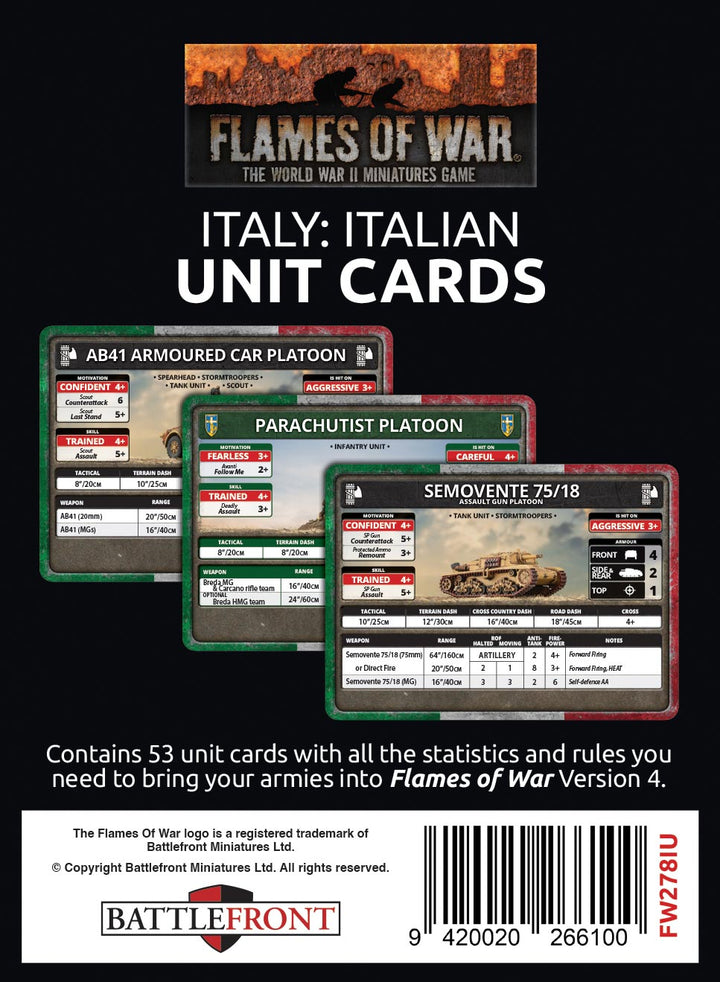 Flames of War: Liberation of Italy - Italian Unit Card Pack (both sides) (53 cards) (FW278IU)