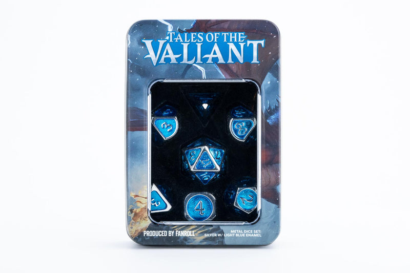 Tales of the Valiant RPG Metal Dice Set Silver w/Light Blue Enamel (7)