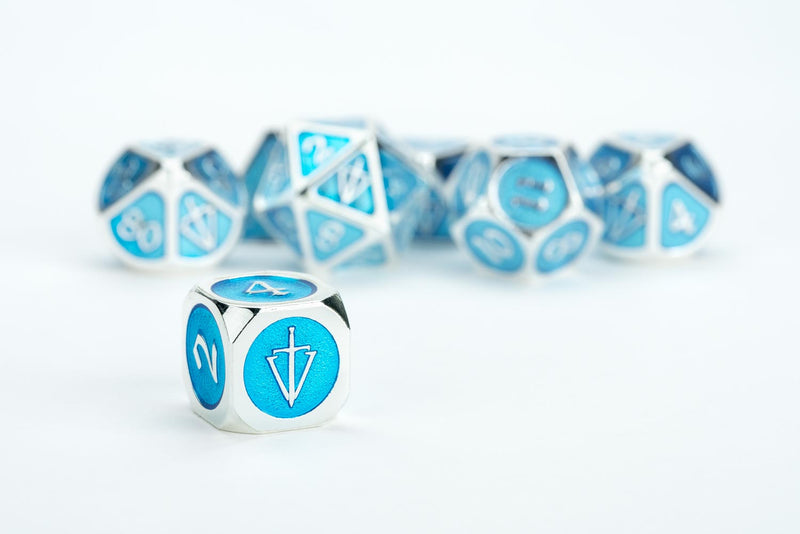 Tales of the Valiant RPG Metal Dice Set Silver w/Light Blue Enamel (7)