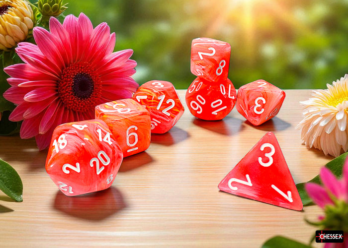 Festive Mega-hedral Dahlia/white Luminary 7-Die Set (Chessex) (22553)