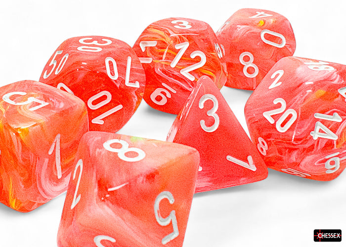Festive Mega-hedral Dahlia/white Luminary 7-Die Set (Chessex) (22553)