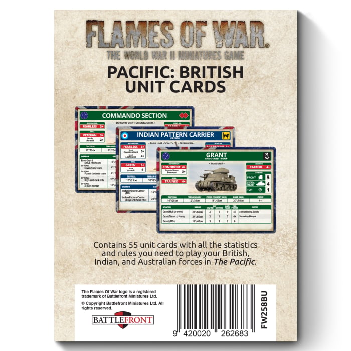 Flames of War: The Pacific - British, Australian & Indian Unit Cards (FW258BU)
