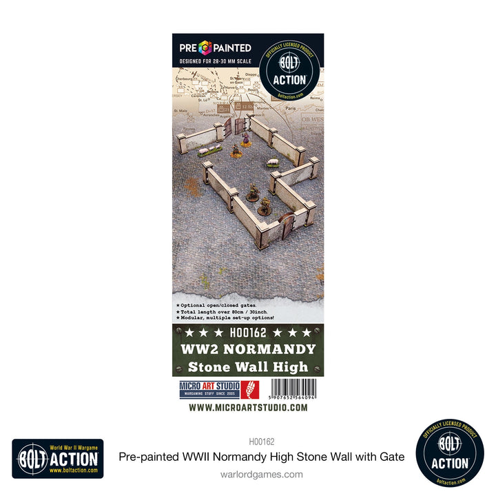 Bolt Action: Pre-painted WWII Normandy High Stone Wall with Gate