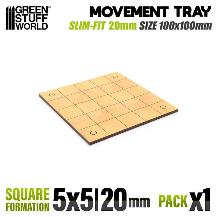 MDF Movement Trays 20mm - Slimfit Square 100x100mm (5x5) (Green Stuff World)