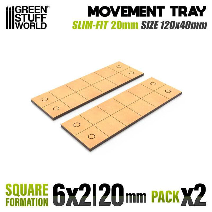 MDF Movement Trays 20mm - Slimfit Square 120x40mm (6x2) (Green Stuff World)