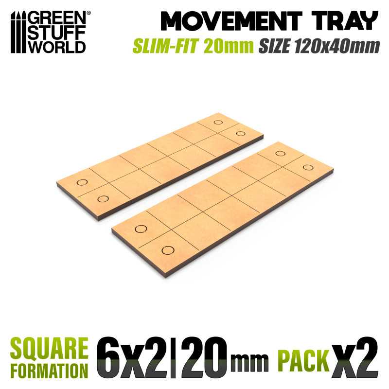 MDF Movement Trays 20mm - Slimfit Square 120x40mm (6x2) (Green Stuff World)