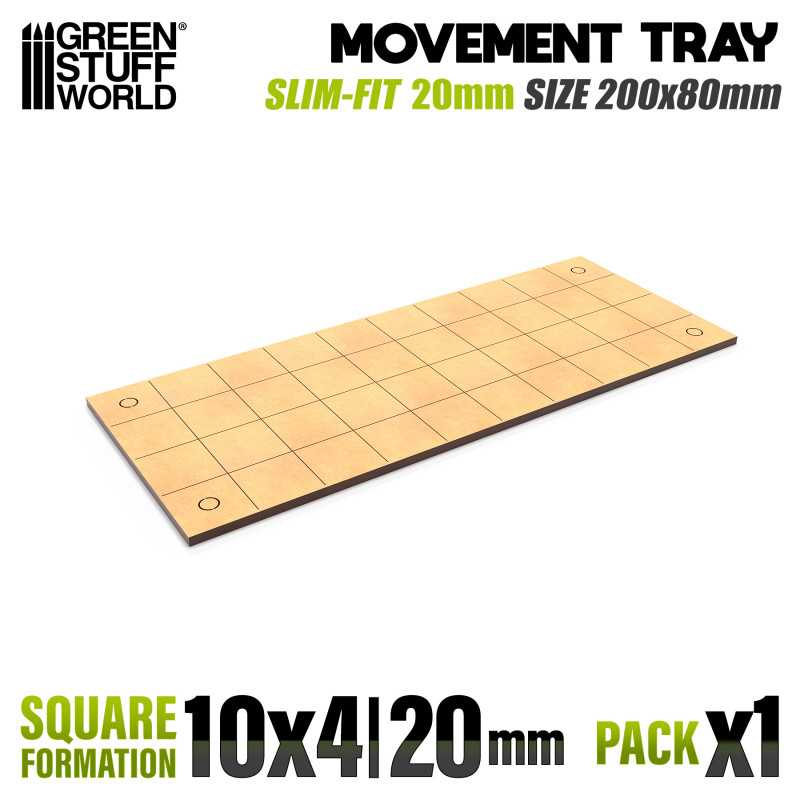 MDF Movement Trays 20mm - Slimfit Square 200x80mm (10x4) (Green Stuff World)