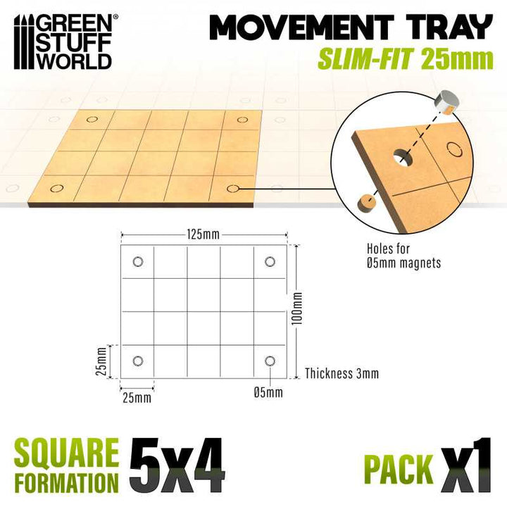 MDF Movement Trays 25mm - Slimfit Square 125x100mm (5x4) (Green Stuff World)