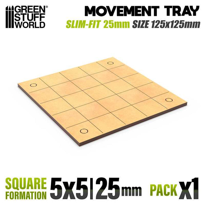 MDF Movement Trays 25mm - Slimfit Square 125x125mm (5x5) (Green Stuff World)