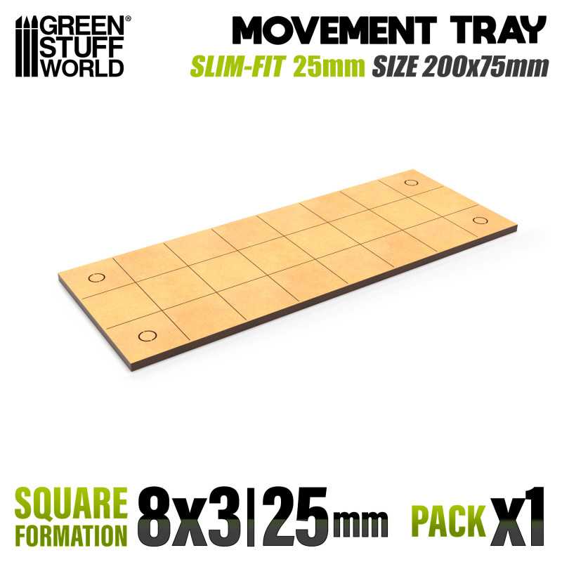 MDF Movement Trays 25mm - Slimfit Square 200x75mm (8x3) (Green Stuff World)