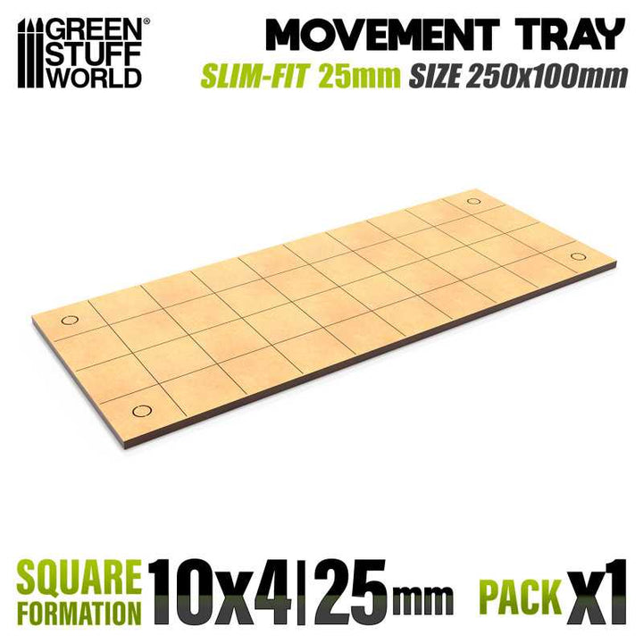 MDF Movement Trays 25mm - Slimfit Square 250x100mm (10x4) (Green Stuff World)