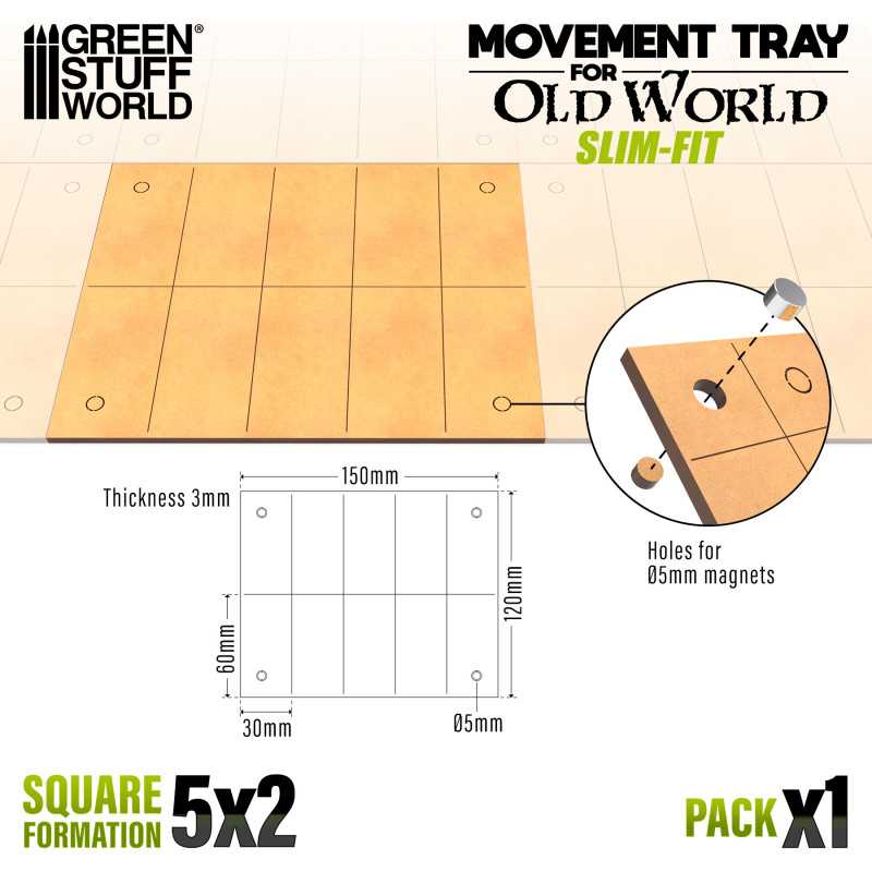 MDF Movement Trays - Slimfit 150x120mm (5x2) (Green Stuff World)