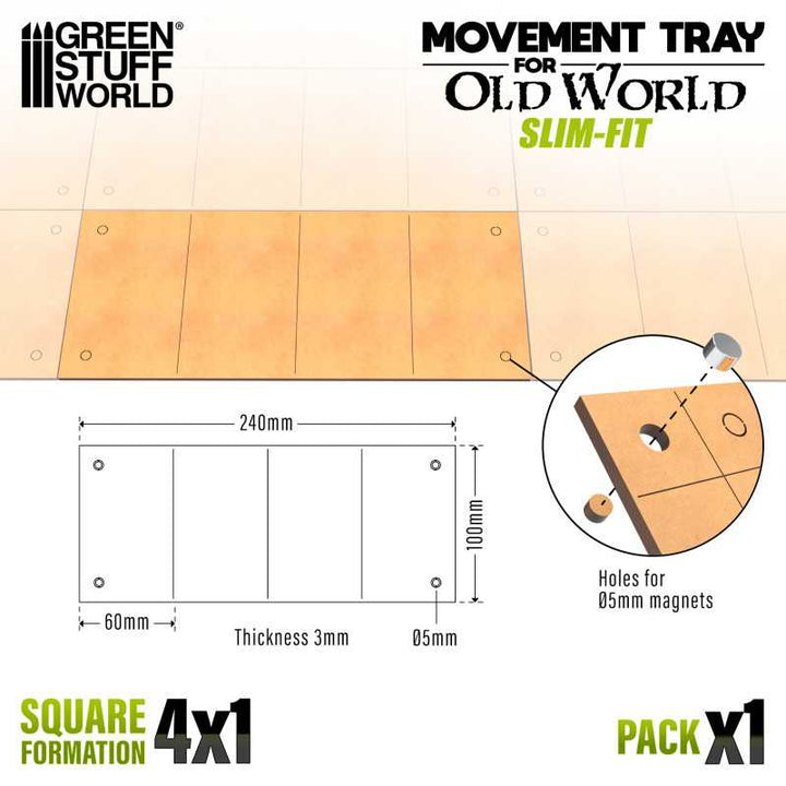 MDF Movement Trays - Slimfit 240x100mm (4x1) (Green Stuff World)