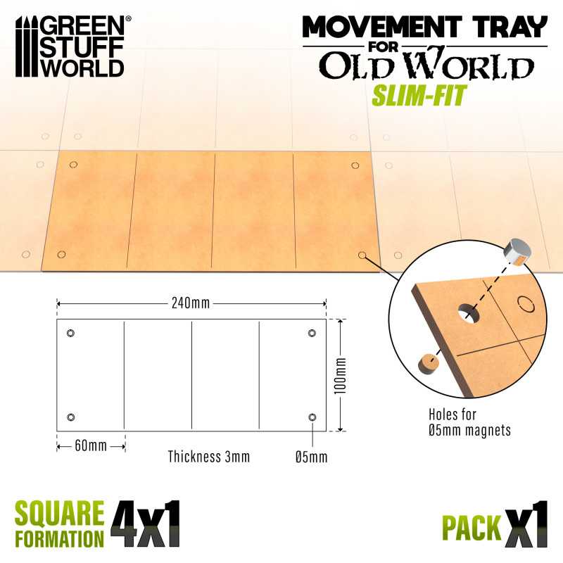 MDF Movement Trays - Slimfit 240x100mm (4x1) (Green Stuff World)