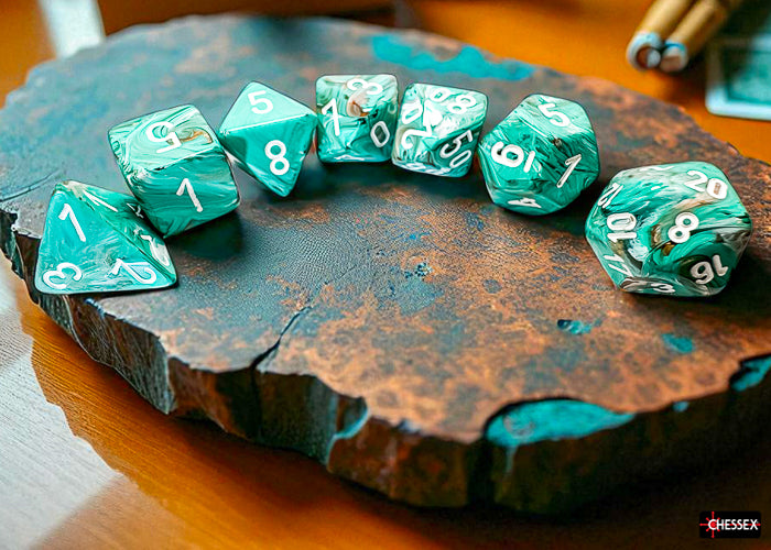 Marble Mega-hedral Oxi-Copper/white 7-Die Set (Chessex) (22403)