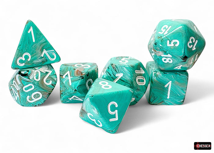 Marble Mega-hedral Oxi-Copper/white 7-Die Set (Chessex) (22403)