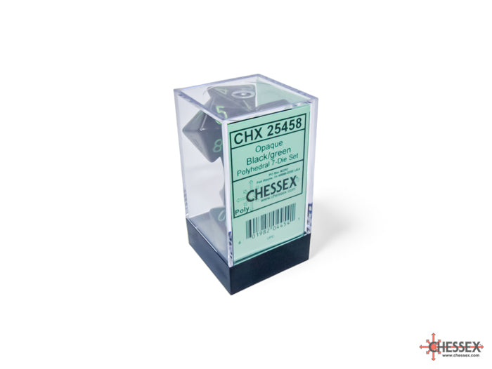 Opaque Black/green Polyhedral 7-Dice Set (Chessex) (25458)