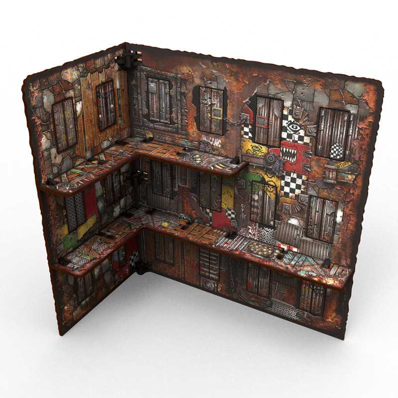 Pre-Painted Foldable Three-Story WTC Terrain Ruin - Orks (Green Stuff World)