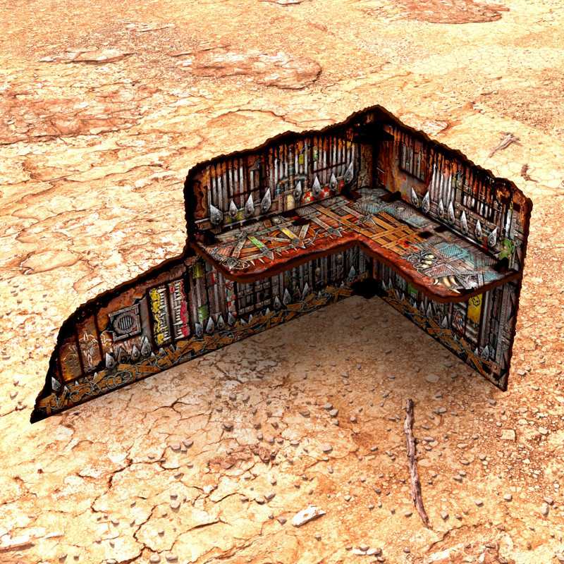 Pre-Painted Foldable Two-Story WTC Terrain Ruin - Orks (Green Stuff World)