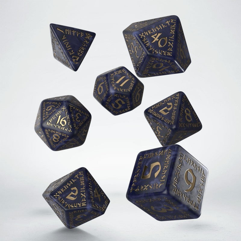 Runic Mixed-blue & gold Dice Set (Q-Workshop) (SRUN09)
