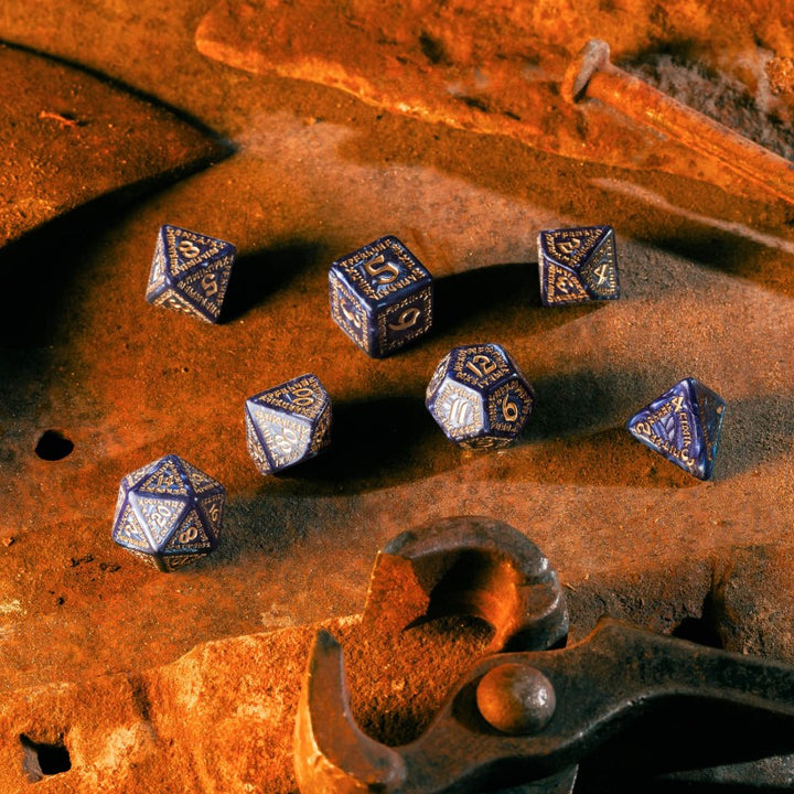 Runic Mixed-blue & gold Dice Set (Q-Workshop) (SRUN09)