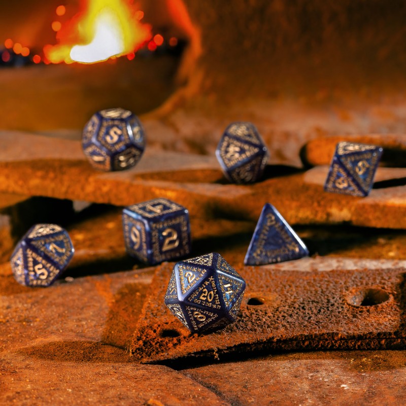 Runic Mixed-blue & gold Dice Set (Q-Workshop) (SRUN09)