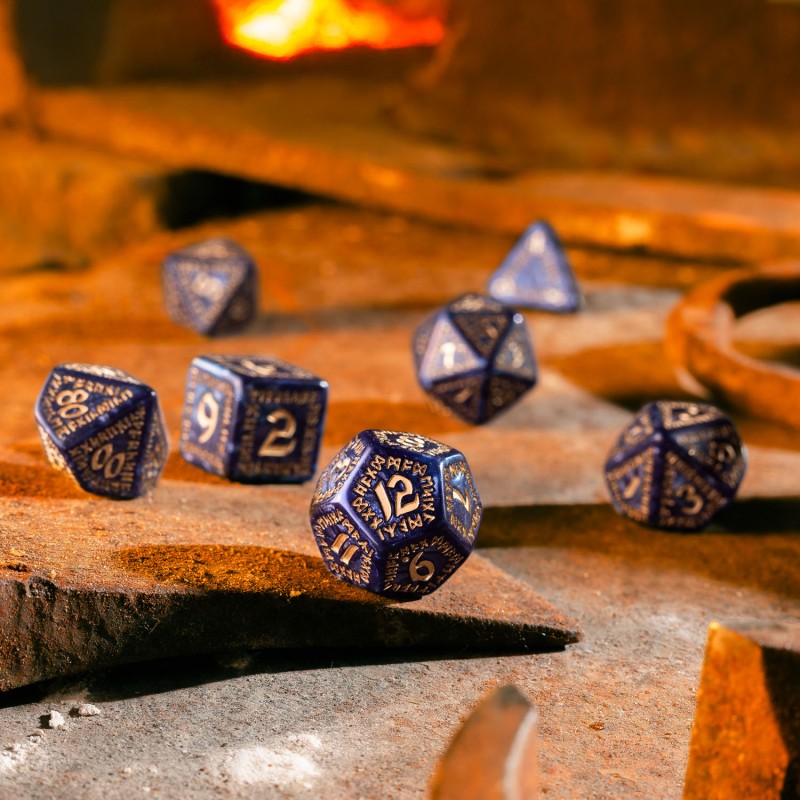 Runic Mixed-blue & gold Dice Set (Q-Workshop) (SRUN09)
