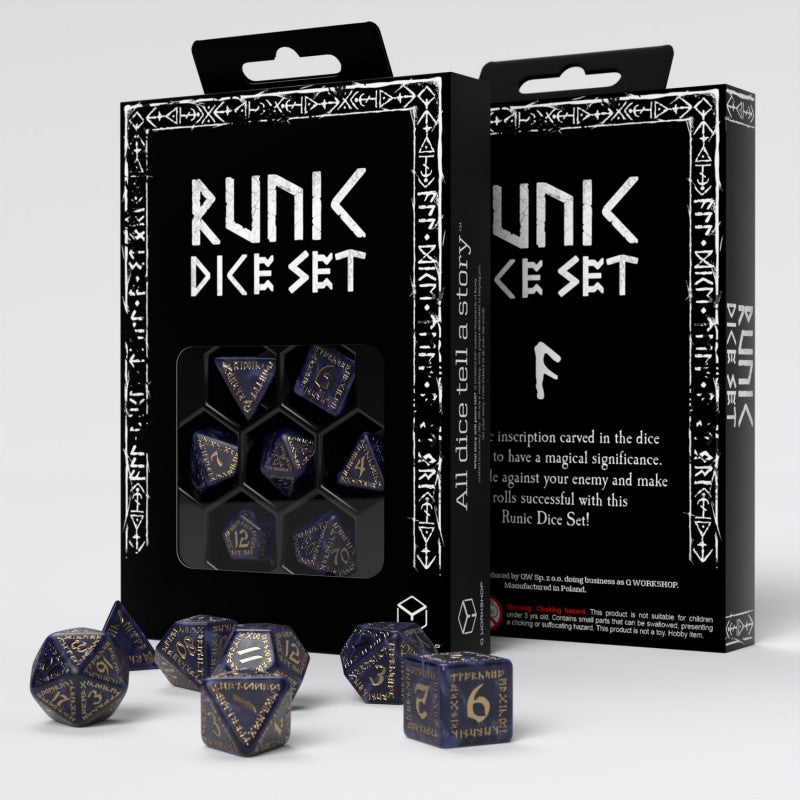 Runic Mixed-blue & gold Dice Set (Q-Workshop) (SRUN09)