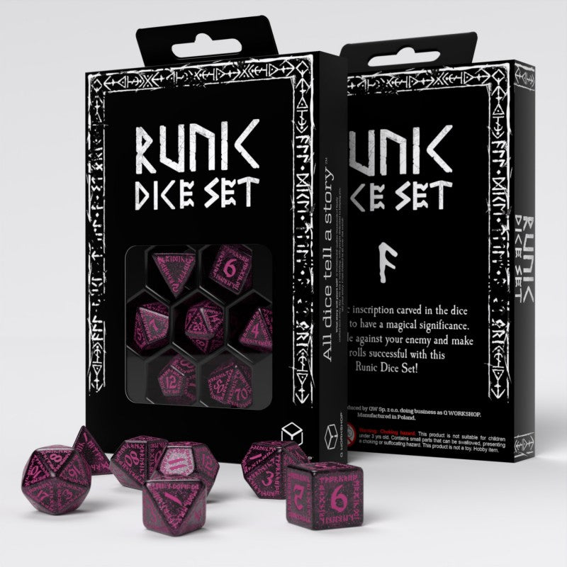 Runic Shimmering black with magenta Dice Set (Q-Workshop) (SRUN08)