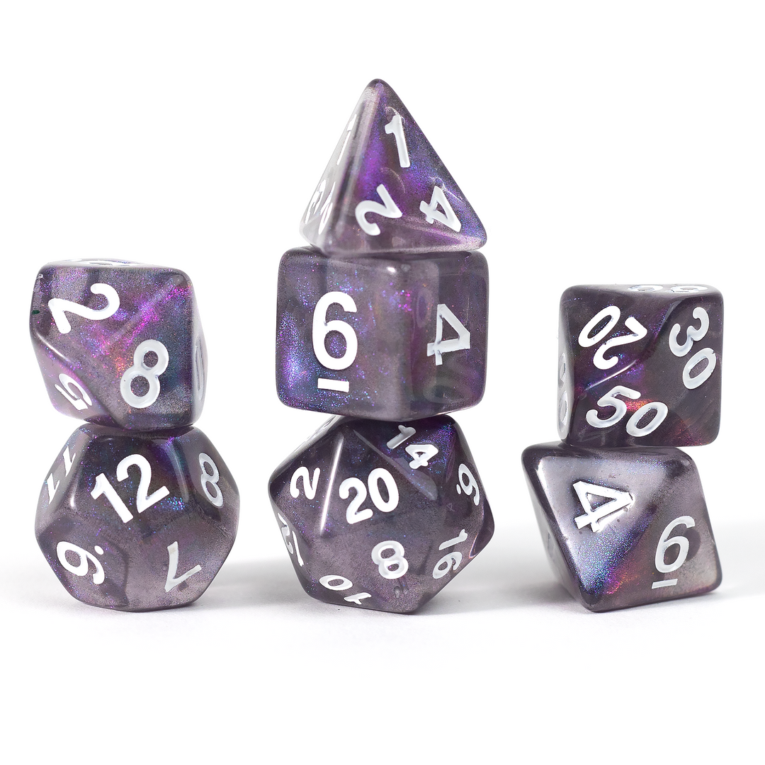 Unearthed Treasure Amethyst 7-Piece Polyhedral RPG Dice Set (Sirius Dice)