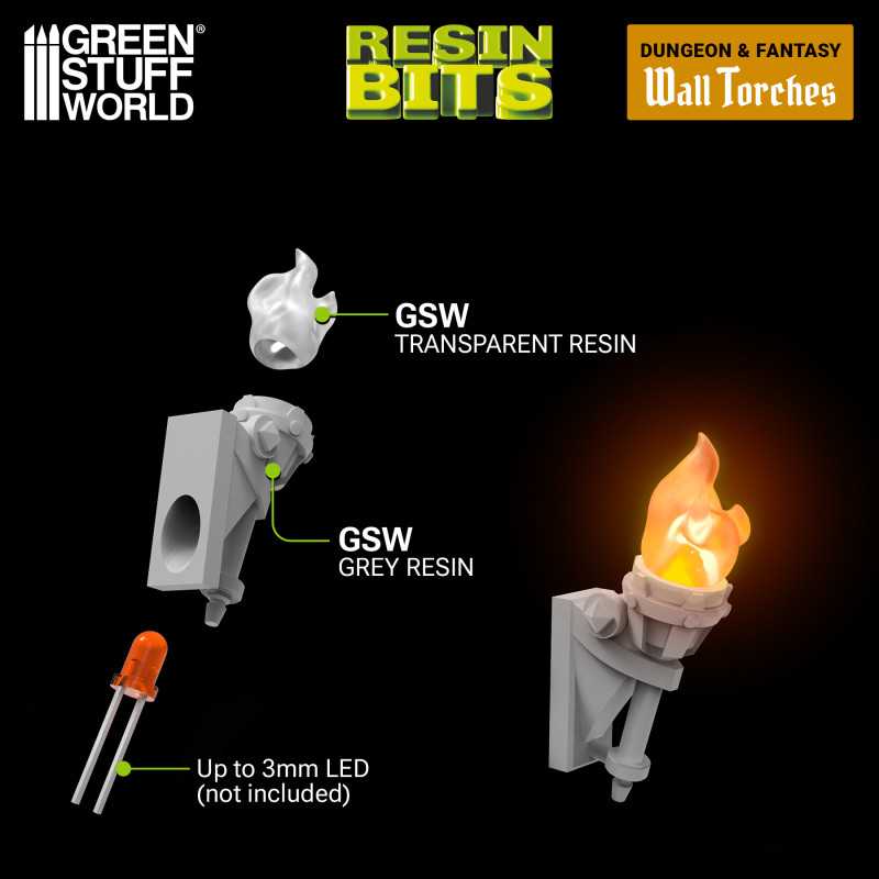 Wall Torches for 3mm LEDs 1:48-1-35 (Green Stuff World)