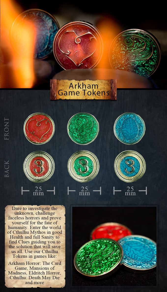 Legendary Metal Coins - Arkham Game Tokens Set (Drawlab)