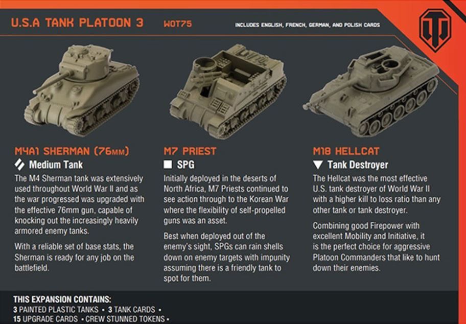 World of Tanks: U.S.A. Tank Platoon (M4A1 Sherman (76mm), M7 Priest, M18 Hellcat) (WOT75)