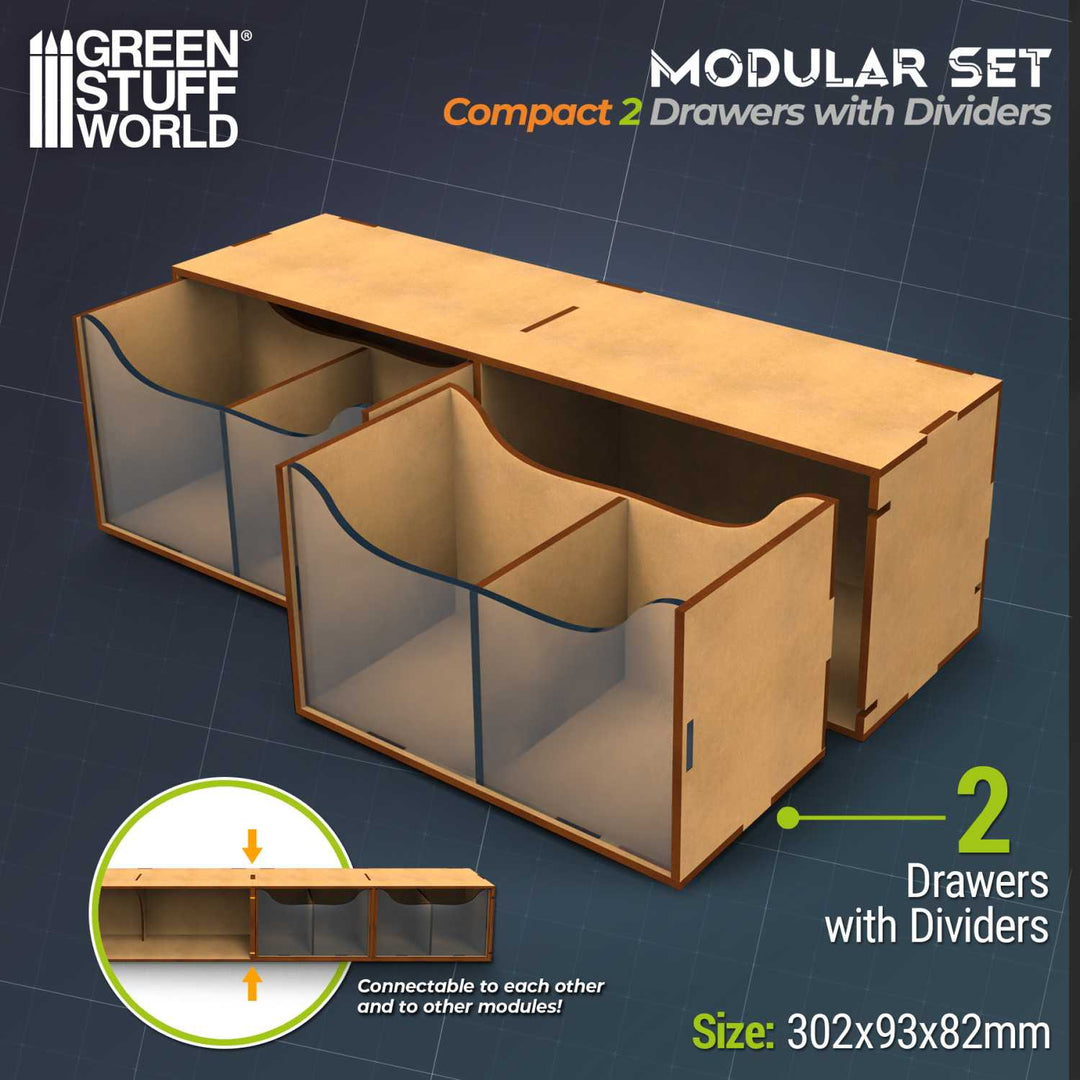 Compact Horizontal Organizer with 2 double drawers (Green Stuff World)