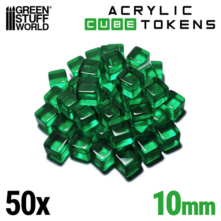 Green Acrylic Cube tokens 10mm (Green Stuff World)