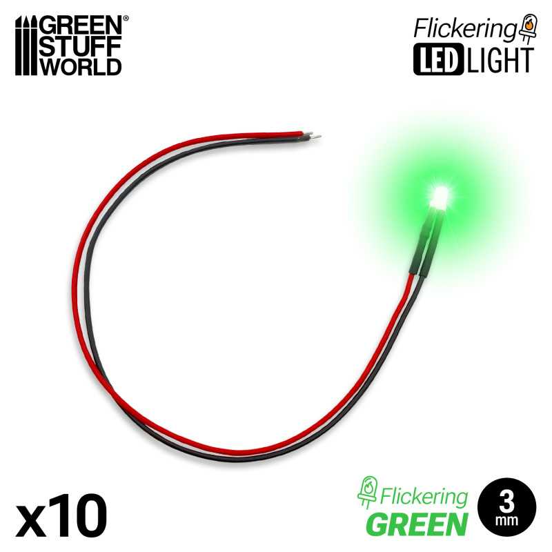 Green Flickering LED Lights 3mm (Green Stuff World)