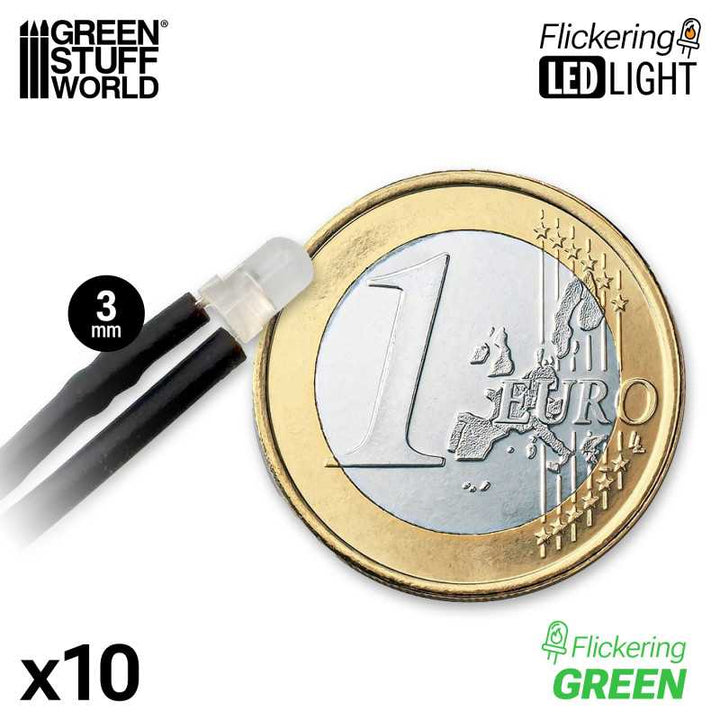 Green Flickering LED Lights 3mm (Green Stuff World)