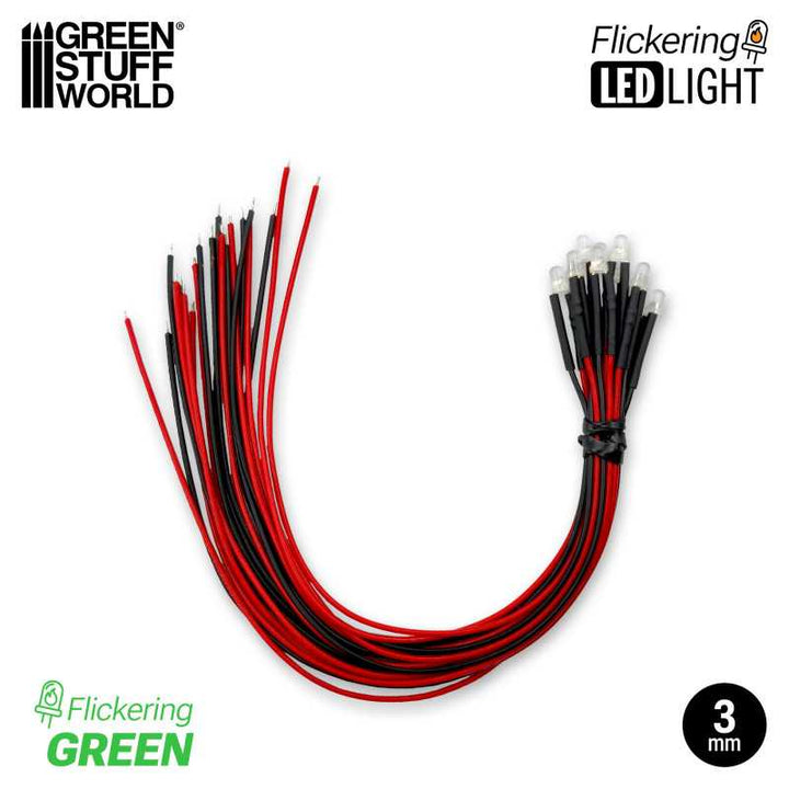 Green Flickering LED Lights 3mm (Green Stuff World)
